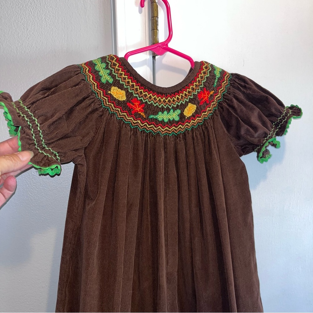 Smockadot Smocked Embroidered Corduroy Jumpsuit Fall Details 🍁 🍃